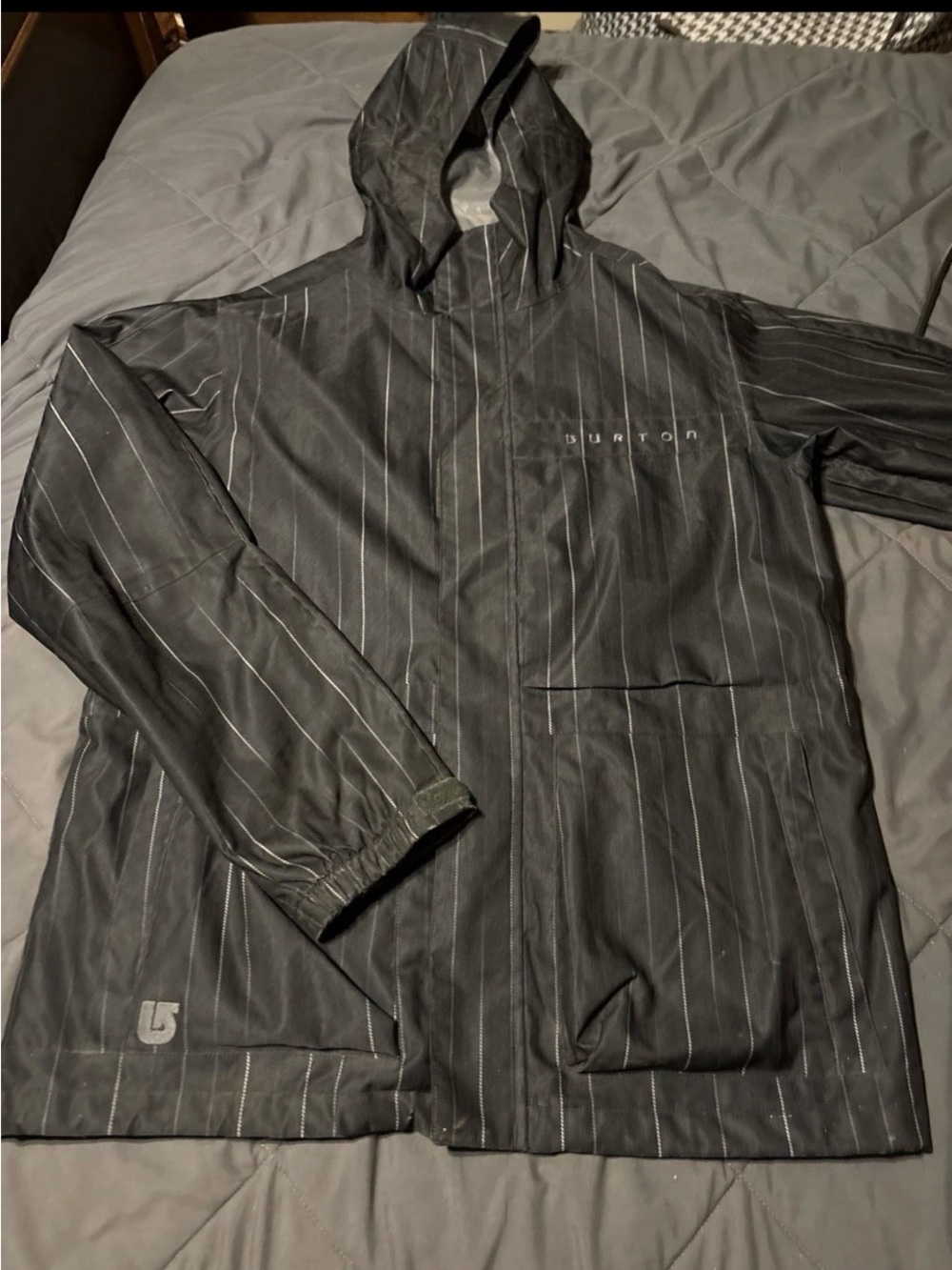 Burton Men's Black Pinstripe Hooded Jacket Size M